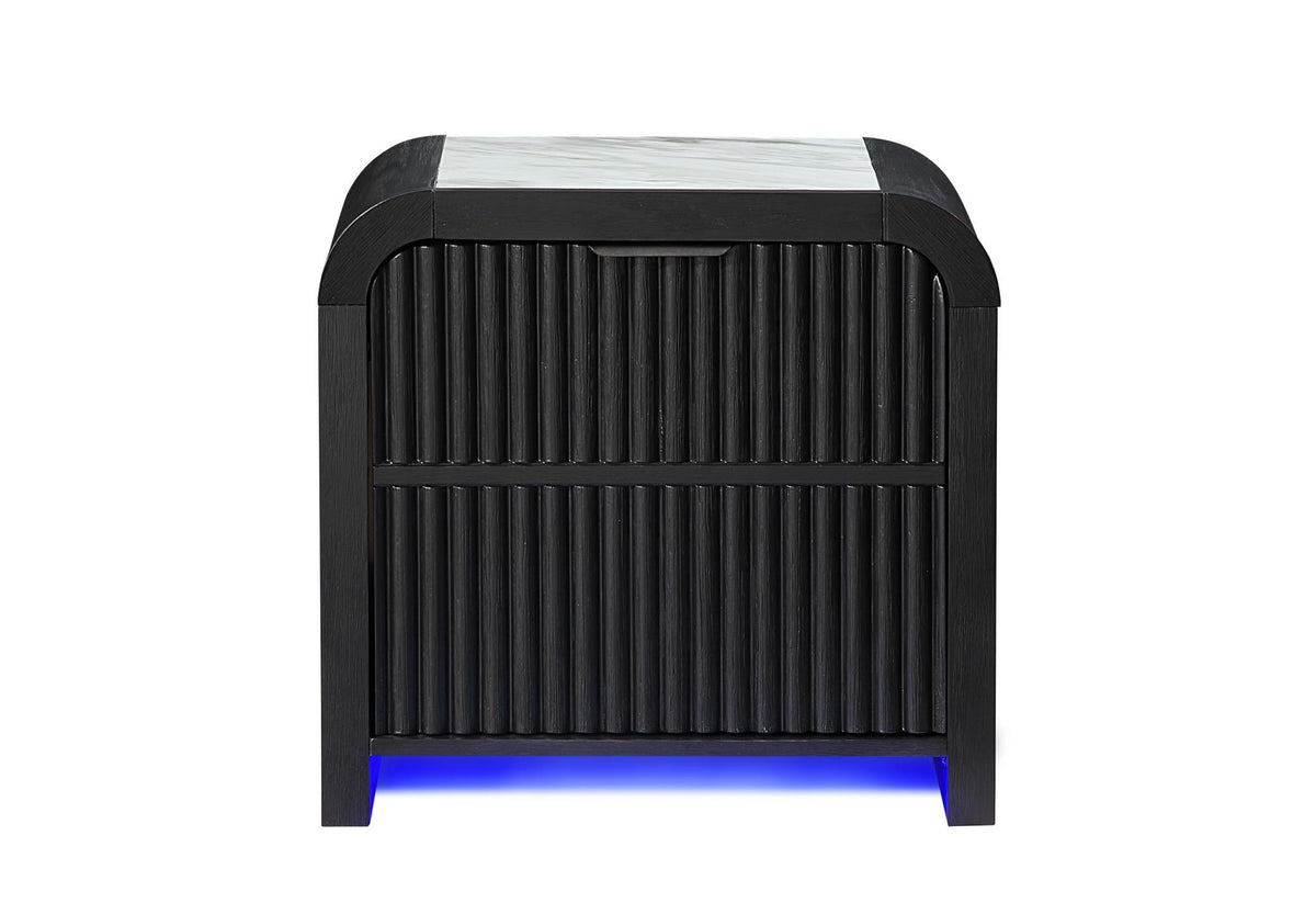 27" White And Black Wood Lighted Two Drawer Nightstand with USB Port and Integrated Tech - HomeRoots - Flyclothing LLC