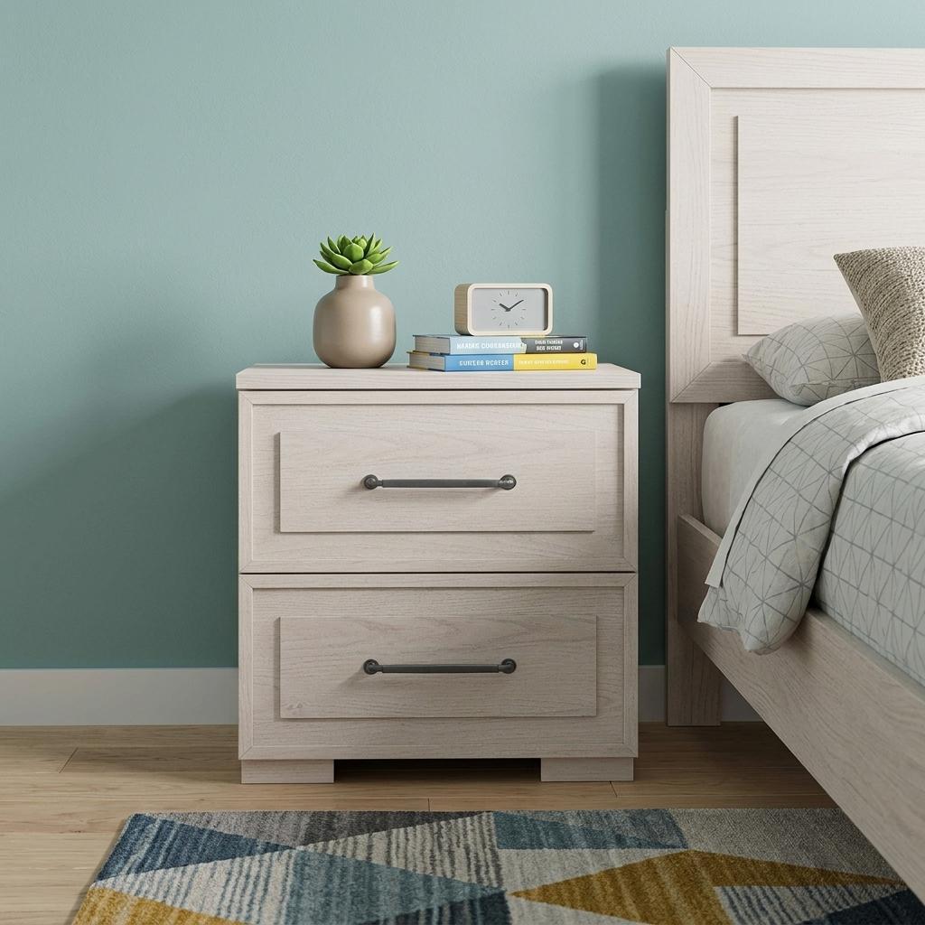 26" Beige Wood Two Drawer Nightstand - HomeRoots - Flyclothing LLC