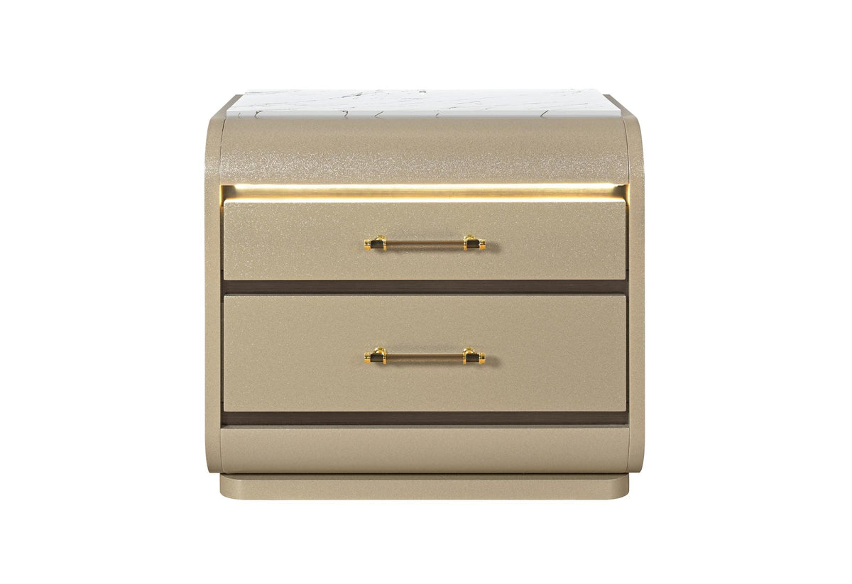 24" Gold Wood Lighted Two Drawer Nightstand - HomeRoots - Flyclothing LLC