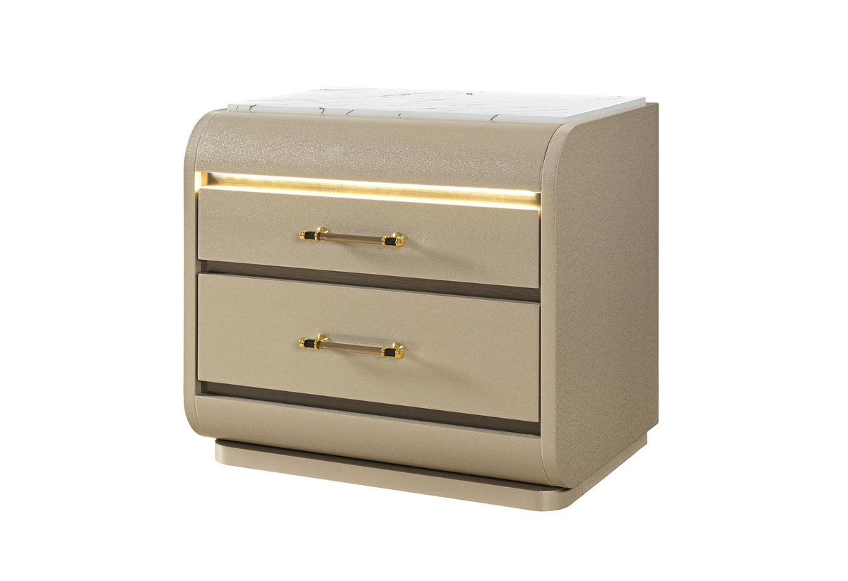 24" Gold Wood Lighted Two Drawer Nightstand - HomeRoots - Flyclothing LLC