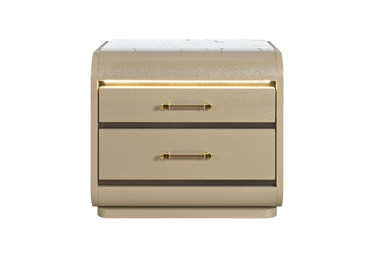 24" Gold Wood Lighted Two Drawer Nightstand - HomeRoots - Flyclothing LLC