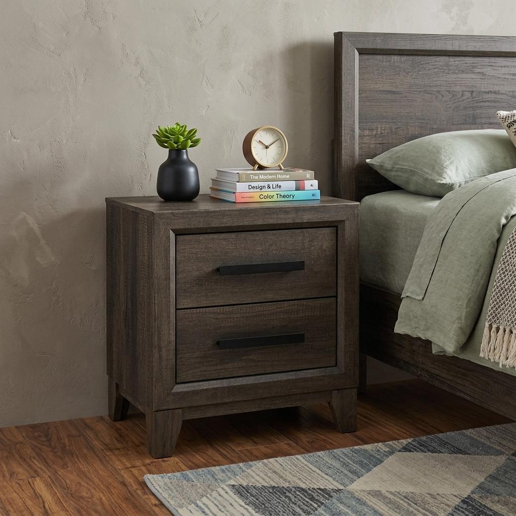 22" Dark Brown And Brown Wood Two Drawer Nightstand - HomeRoots - Flyclothing LLC