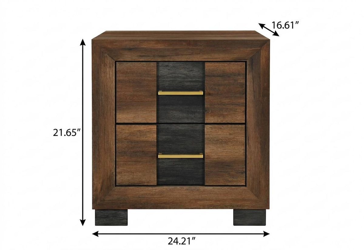 22" Black And Brown Wood Two Drawer Nightstand