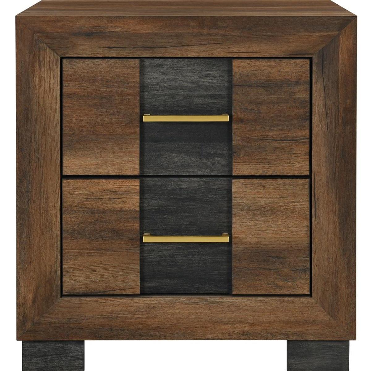 22" Black And Brown Wood Two Drawer Nightstand