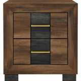 22" Black And Brown Wood Two Drawer Nightstand