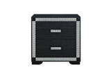 26" Charcoal Wood Faux Crystal Bling Two Drawer Nightstand - HomeRoots - Flyclothing LLC