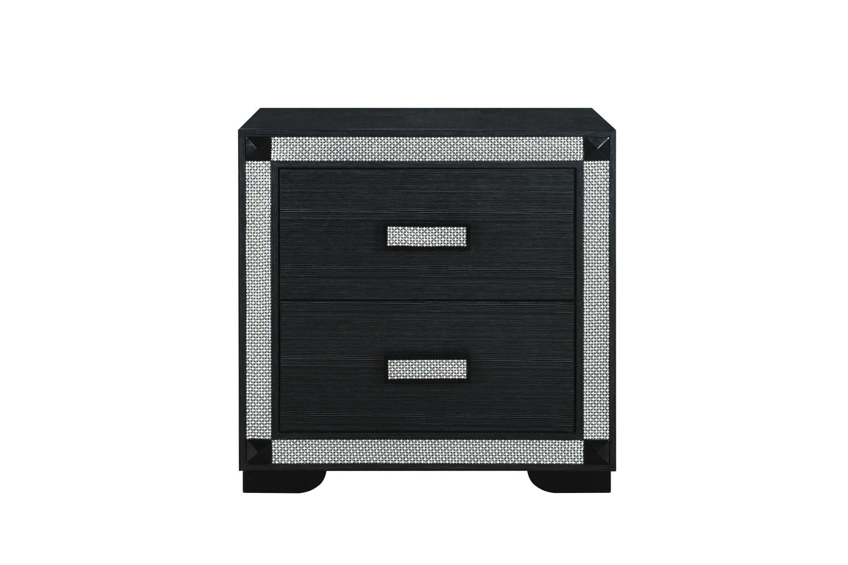 26" Charcoal Wood Faux Crystal Bling Two Drawer Nightstand - HomeRoots - Flyclothing LLC