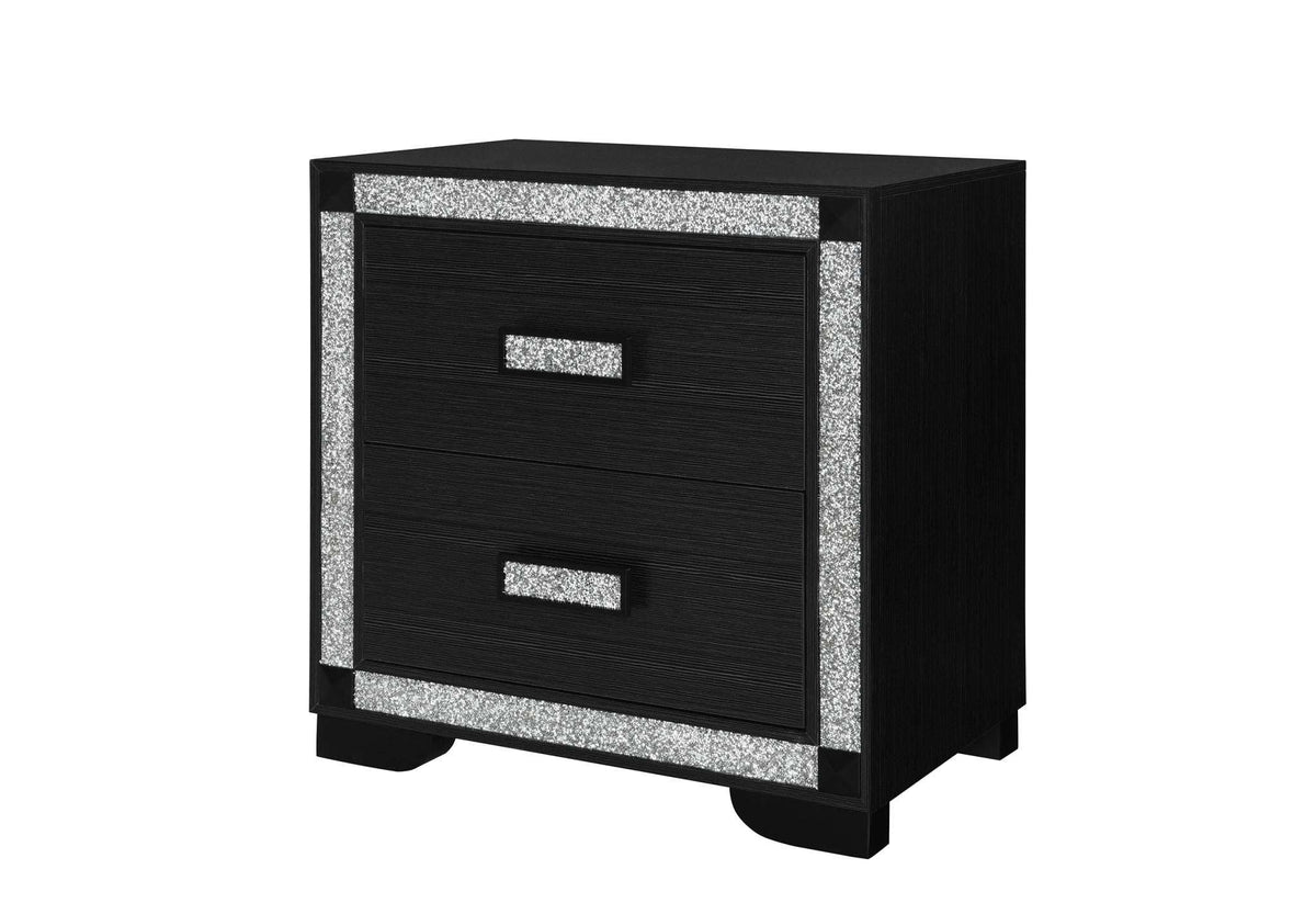26" Charcoal Wood Faux Crystal Bling Two Drawer Nightstand - HomeRoots - Flyclothing LLC