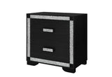26" Charcoal Wood Faux Crystal Bling Two Drawer Nightstand - HomeRoots - Flyclothing LLC