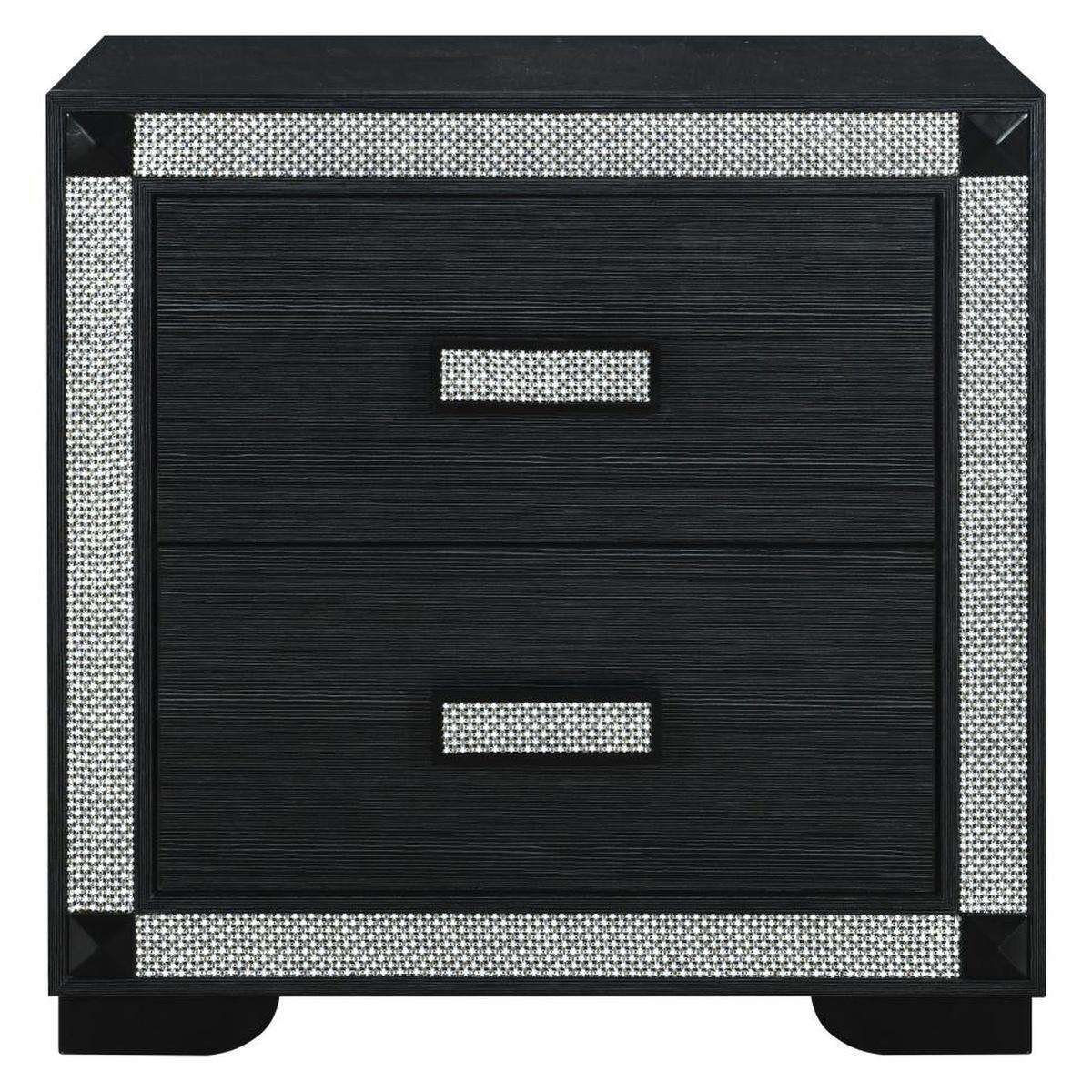 26" Charcoal Wood Faux Crystal Bling Two Drawer Nightstand - HomeRoots - Flyclothing LLC
