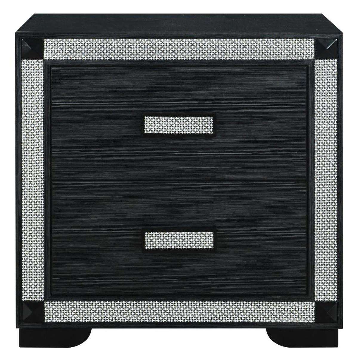 26" Charcoal Wood Faux Crystal Bling Two Drawer Nightstand - HomeRoots - Flyclothing LLC
