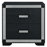 26" Charcoal Wood Faux Crystal Bling Two Drawer Nightstand - HomeRoots - Flyclothing LLC