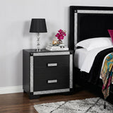 26" Charcoal Wood Faux Crystal Bling Two Drawer Nightstand - HomeRoots - Flyclothing LLC
