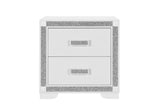 26" White Wood Faux Crystal Bling Two Drawer Nightstand - HomeRoots - Flyclothing LLC