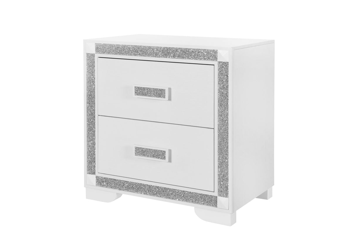 26" White Wood Faux Crystal Bling Two Drawer Nightstand - HomeRoots - Flyclothing LLC