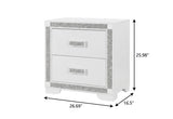 26" White Wood Faux Crystal Bling Two Drawer Nightstand - HomeRoots - Flyclothing LLC