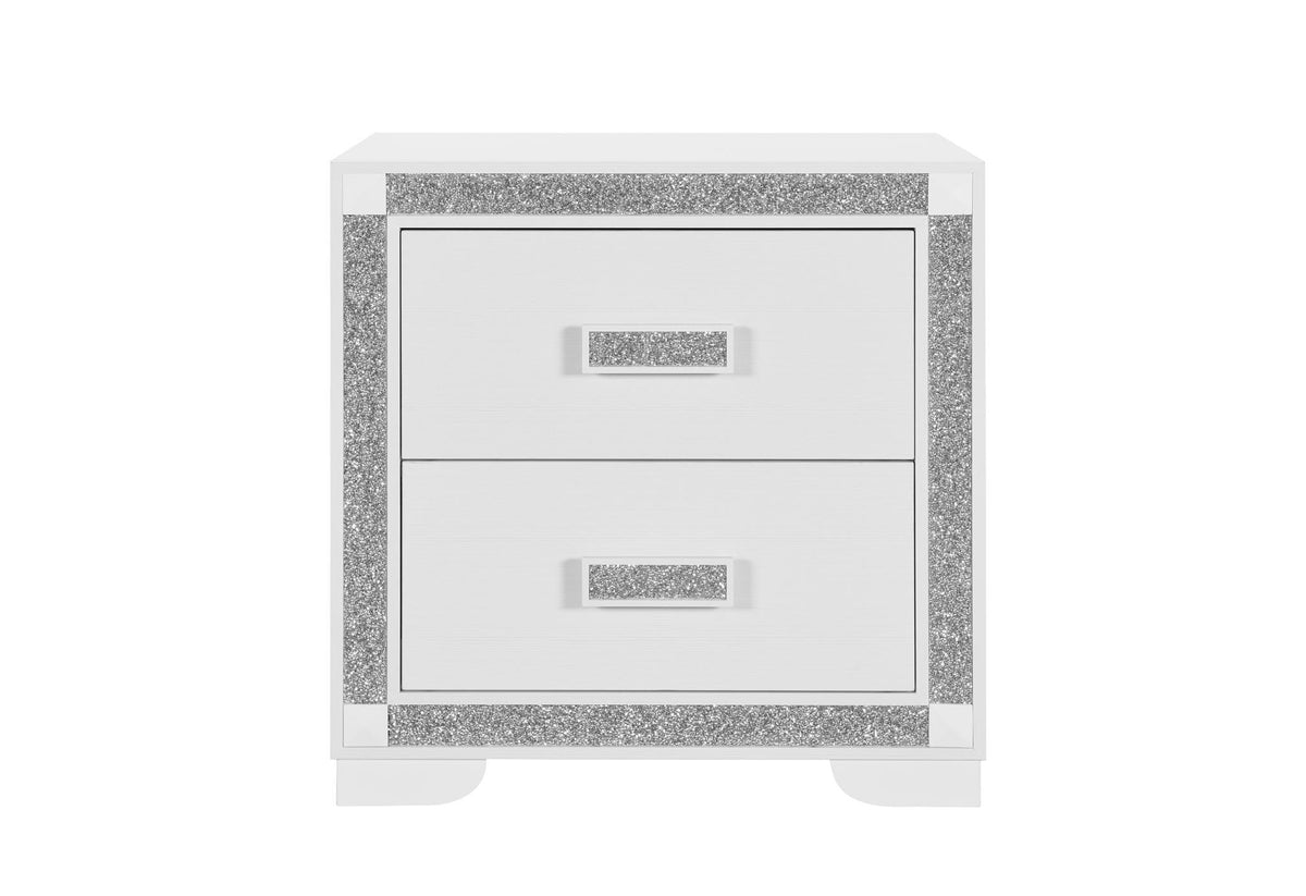 26" White Wood Faux Crystal Bling Two Drawer Nightstand - HomeRoots - Flyclothing LLC