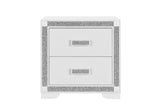 26" White Wood Faux Crystal Bling Two Drawer Nightstand - HomeRoots - Flyclothing LLC