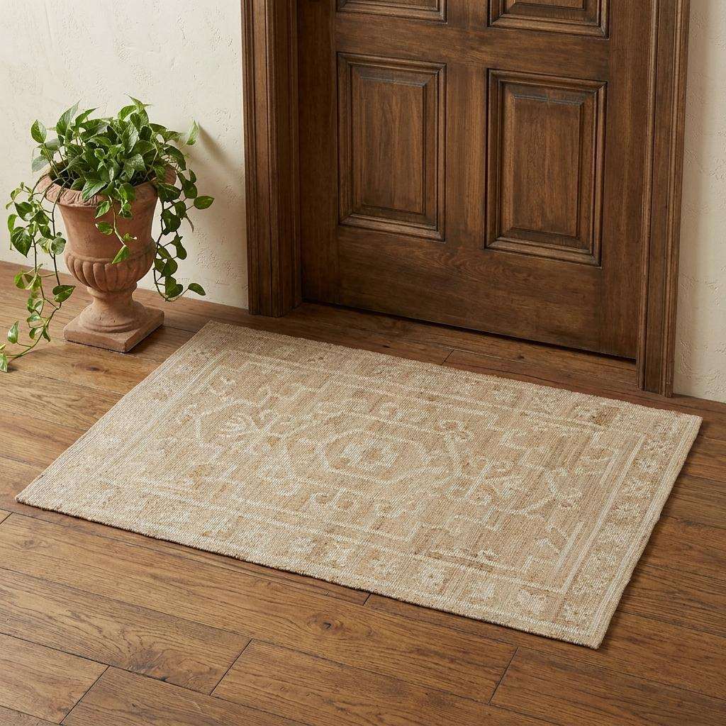 2' X 3' Ivory Blue And Natural Medallion Hand Woven Area Rug - HomeRoots - Flyclothing LLC