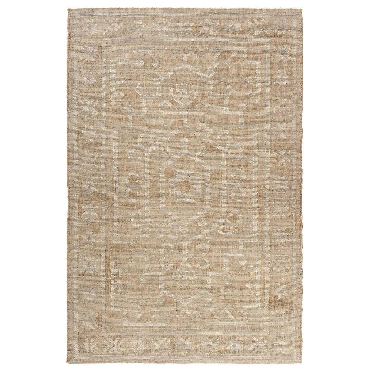 2' X 3' Ivory Blue And Natural Medallion Hand Woven Area Rug - HomeRoots - Flyclothing LLC