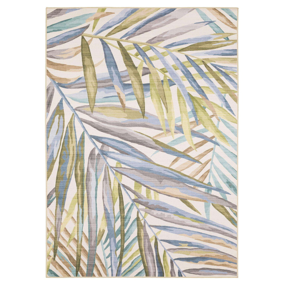 5' X 7' Beige Blue And Green Floral Washable Indoor Outdoor Area Rug - HomeRoots - Flyclothing LLC