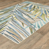 8' X 10' Beige Blue And Green Floral Washable Indoor Outdoor Area Rug - HomeRoots - Flyclothing LLC