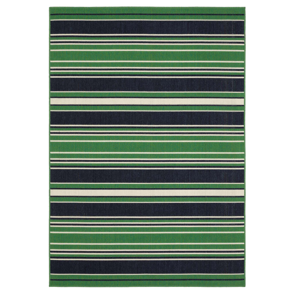 3' X 5' Green And Navy Blue Striped Indoor Outdoor Area Rug - HomeRoots - Flyclothing LLC