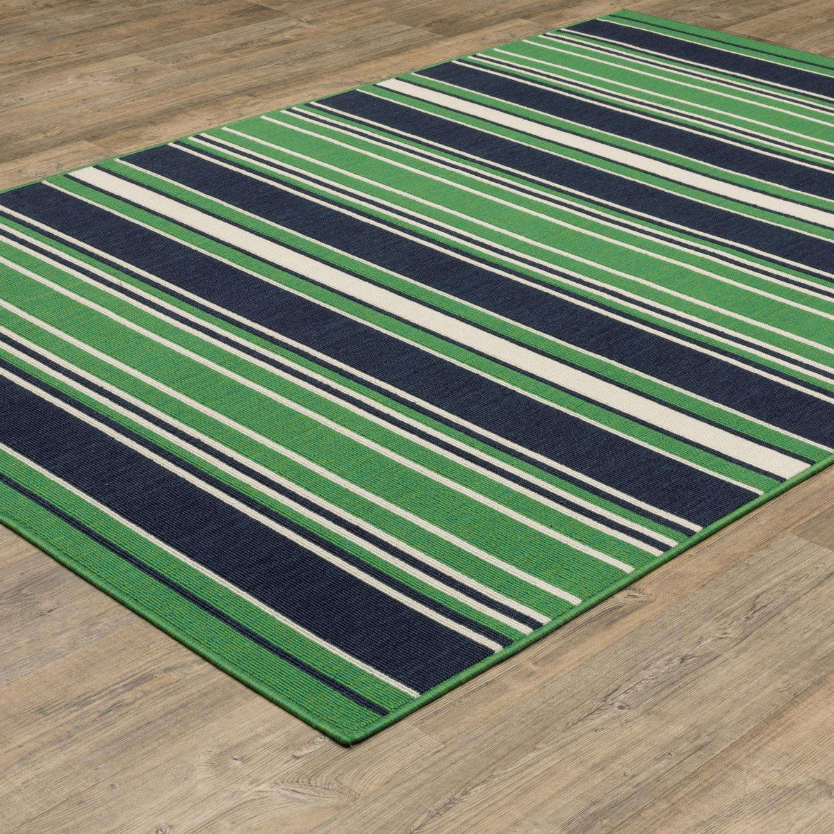 3' X 5' Green And Navy Blue Striped Indoor Outdoor Area Rug - HomeRoots - Flyclothing LLC