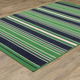 3' X 5' Green And Navy Blue Striped Indoor Outdoor Area Rug - HomeRoots - Flyclothing LLC