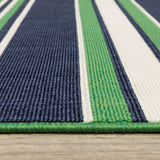 3' X 5' Green And Navy Blue Striped Indoor Outdoor Area Rug - HomeRoots - Flyclothing LLC