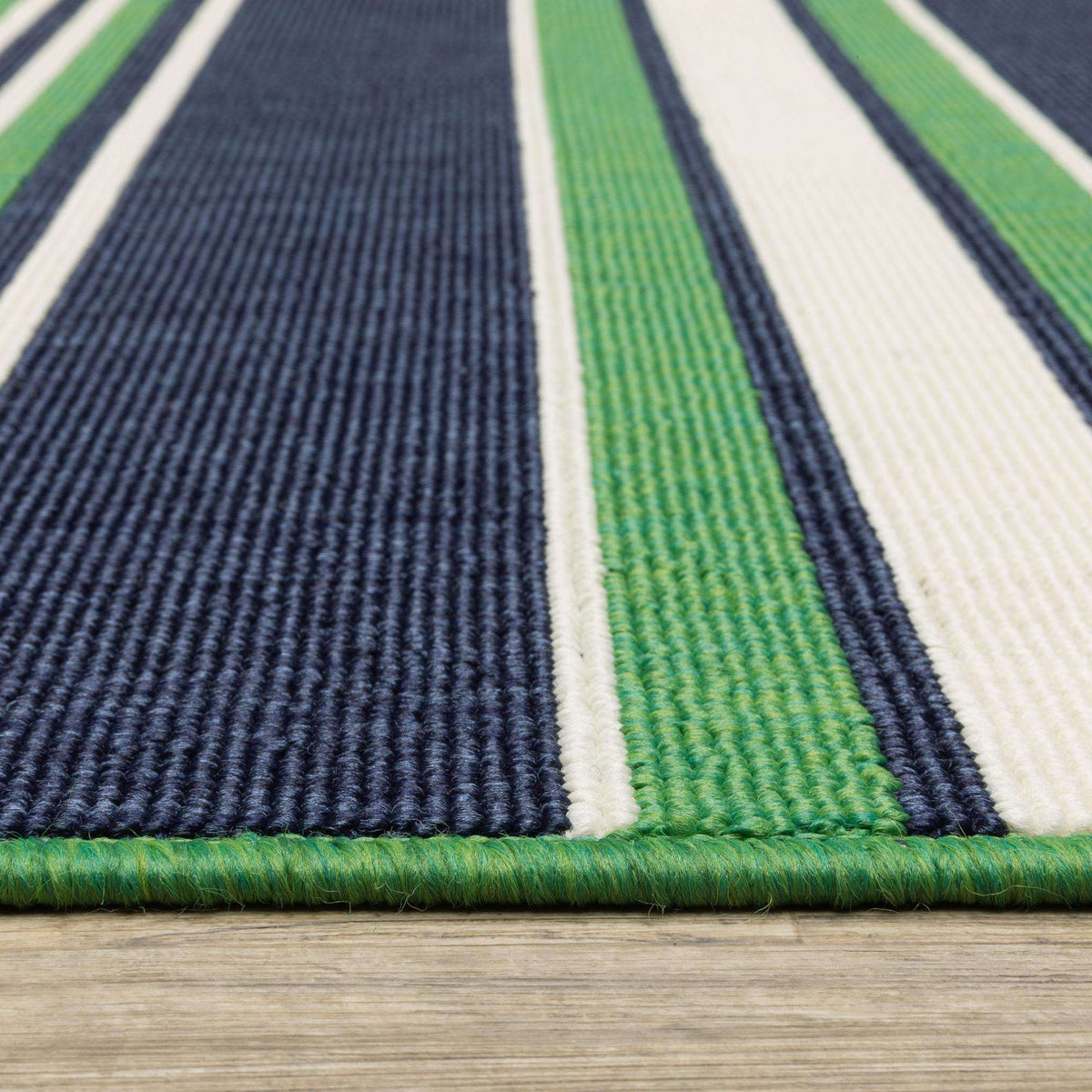 3' X 5' Green And Navy Blue Striped Indoor Outdoor Area Rug - HomeRoots - Flyclothing LLC