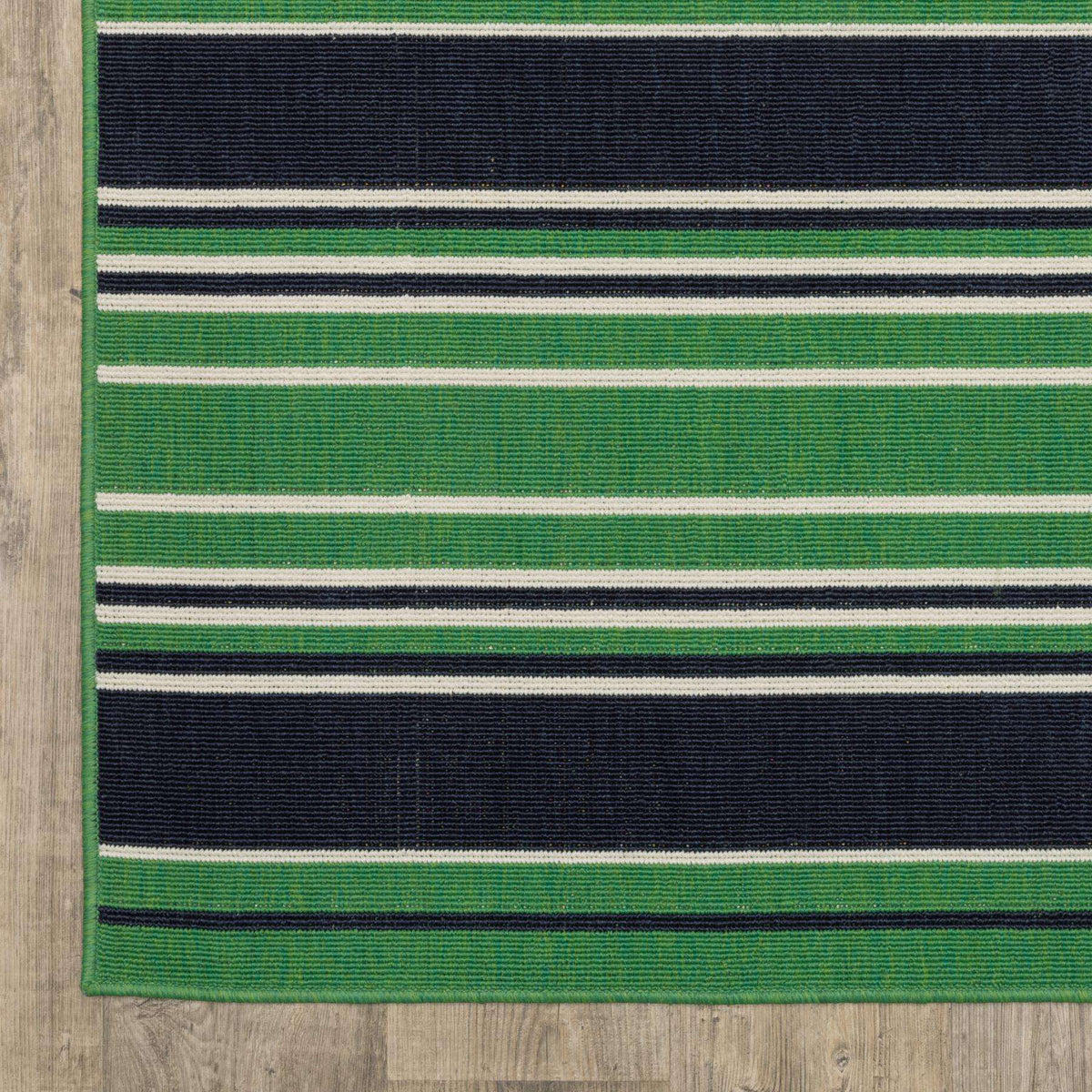 3' X 5' Green And Navy Blue Striped Indoor Outdoor Area Rug - HomeRoots - Flyclothing LLC