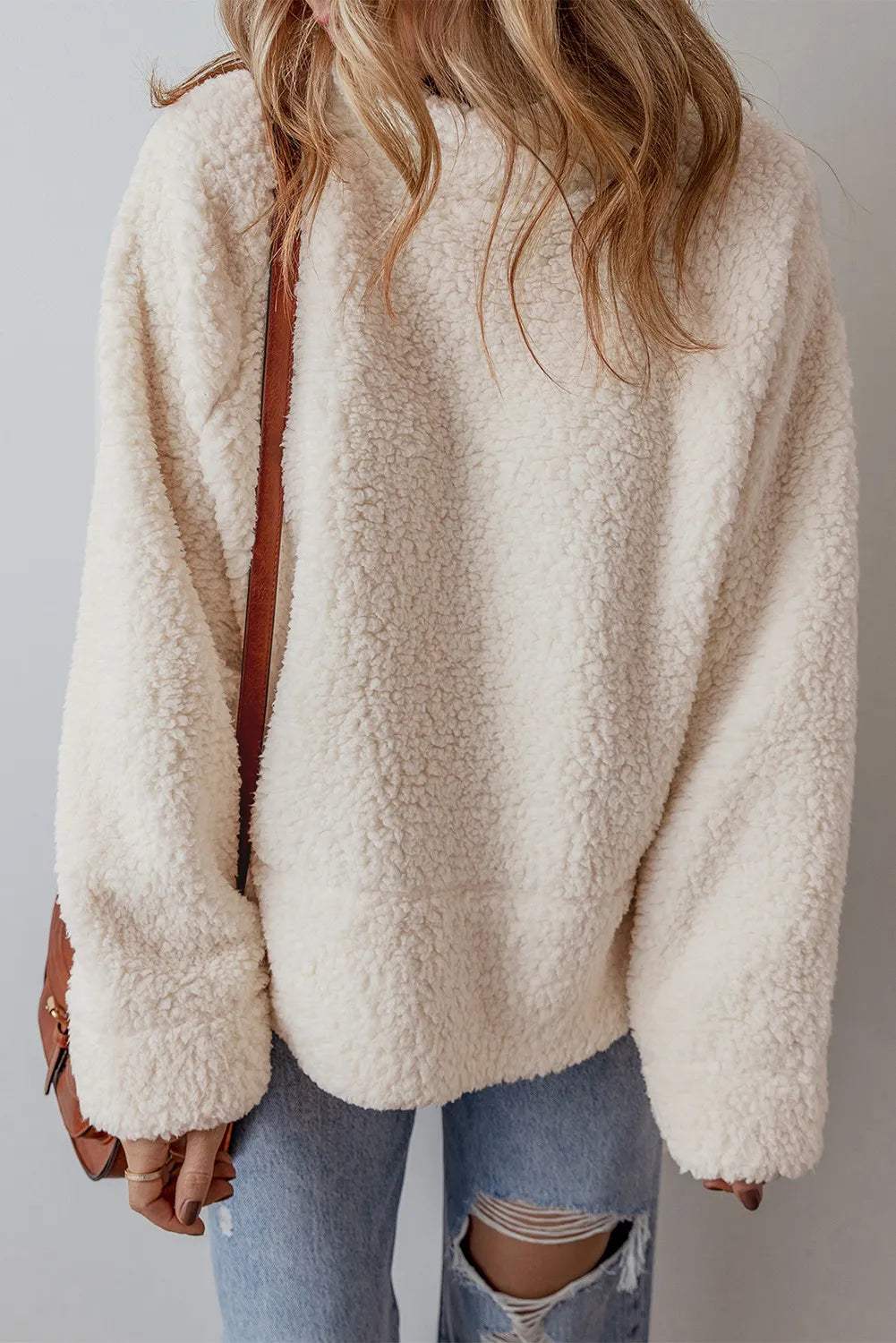 Turtleneck Long Sleeve Slit Fleece Sweatshirt - Trendsi - Flyclothing LLC