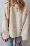 Turtleneck Long Sleeve Slit Fleece Sweatshirt - Trendsi - Flyclothing LLC