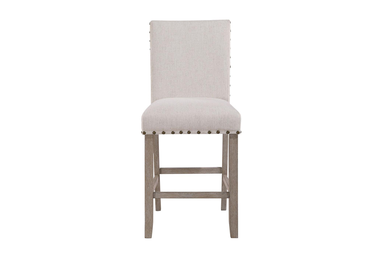 Set of Two 26" White Fabric and Wood Counter Height Bar Chairs - HomeRoots - Flyclothing LLC