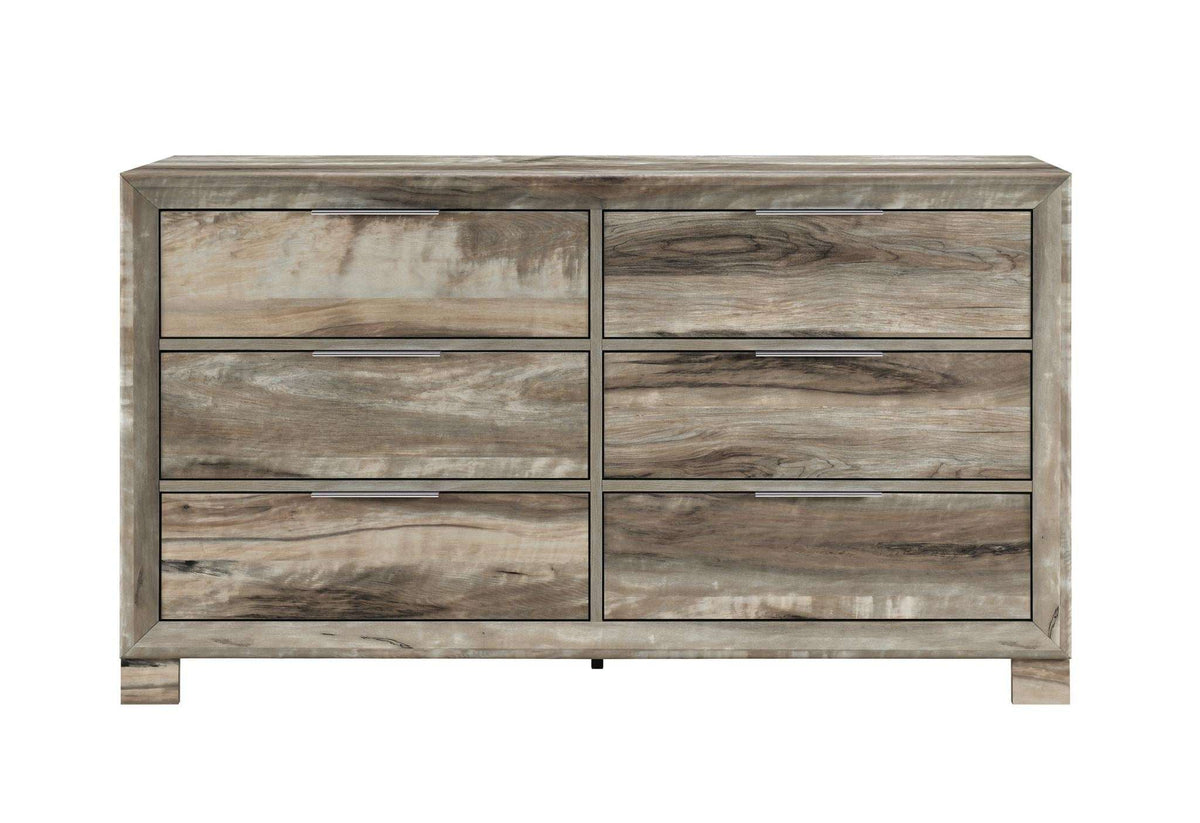 59" Brown Wood Six Drawer Double Dresser