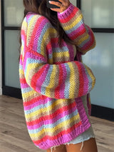 Multi-Color Striped Chunky Knit Open-Front Cardigan - Trendsi - Flyclothing LLC