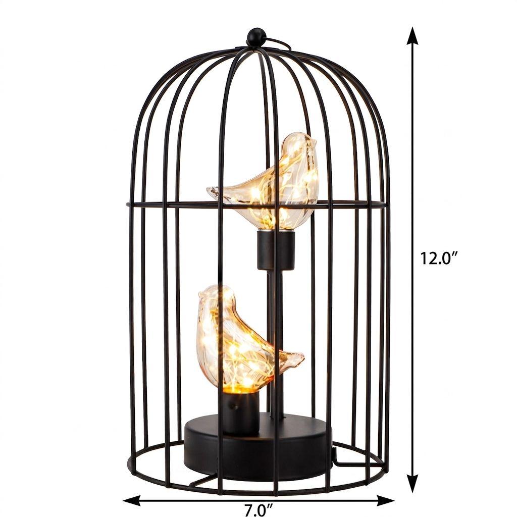 12" Black Novelty Animals Desk Lamp With Cage Shade - HomeRoots - Flyclothing LLC