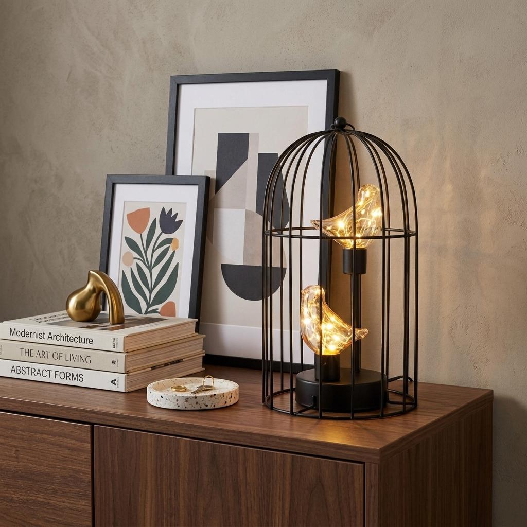 12" Black Novelty Animals Desk Lamp With Cage Shade - HomeRoots - Flyclothing LLC