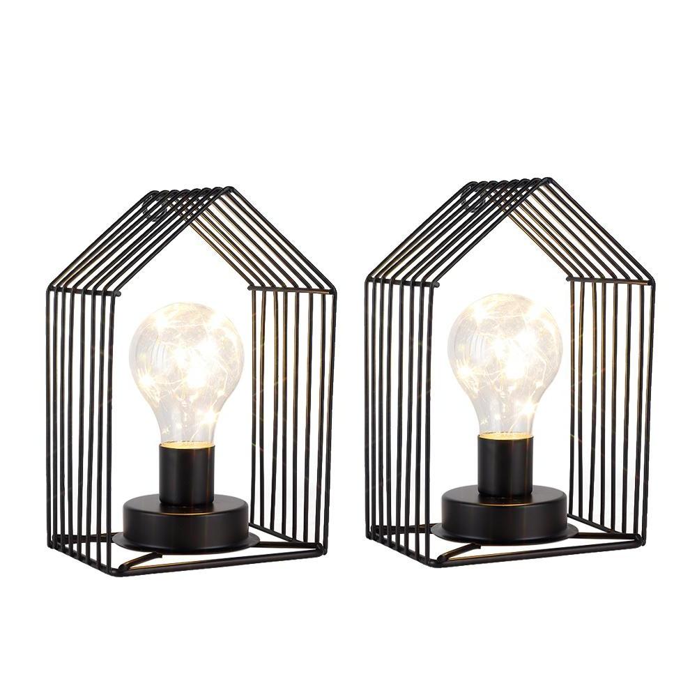 Set of Two 7" Black Novelty Desk Lamps With Cage Shades - HomeRoots - Flyclothing LLC