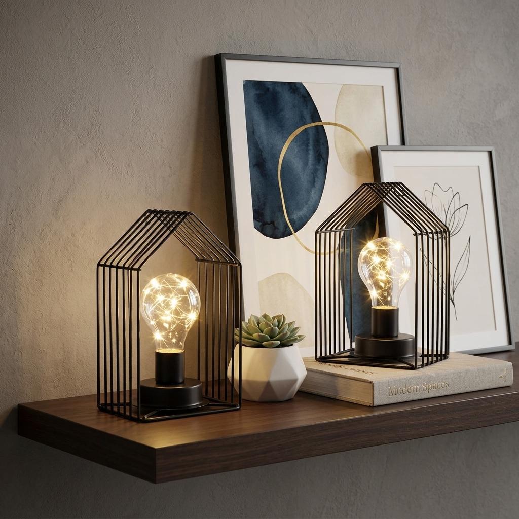 Set of Two 7" Black Novelty Desk Lamps With Cage Shades - HomeRoots - Flyclothing LLC