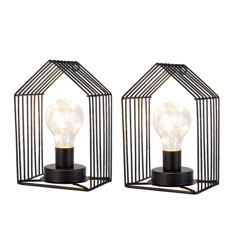 Set of Two 7" Black Novelty Desk Lamps With Cage Shades - HomeRoots - Flyclothing LLC