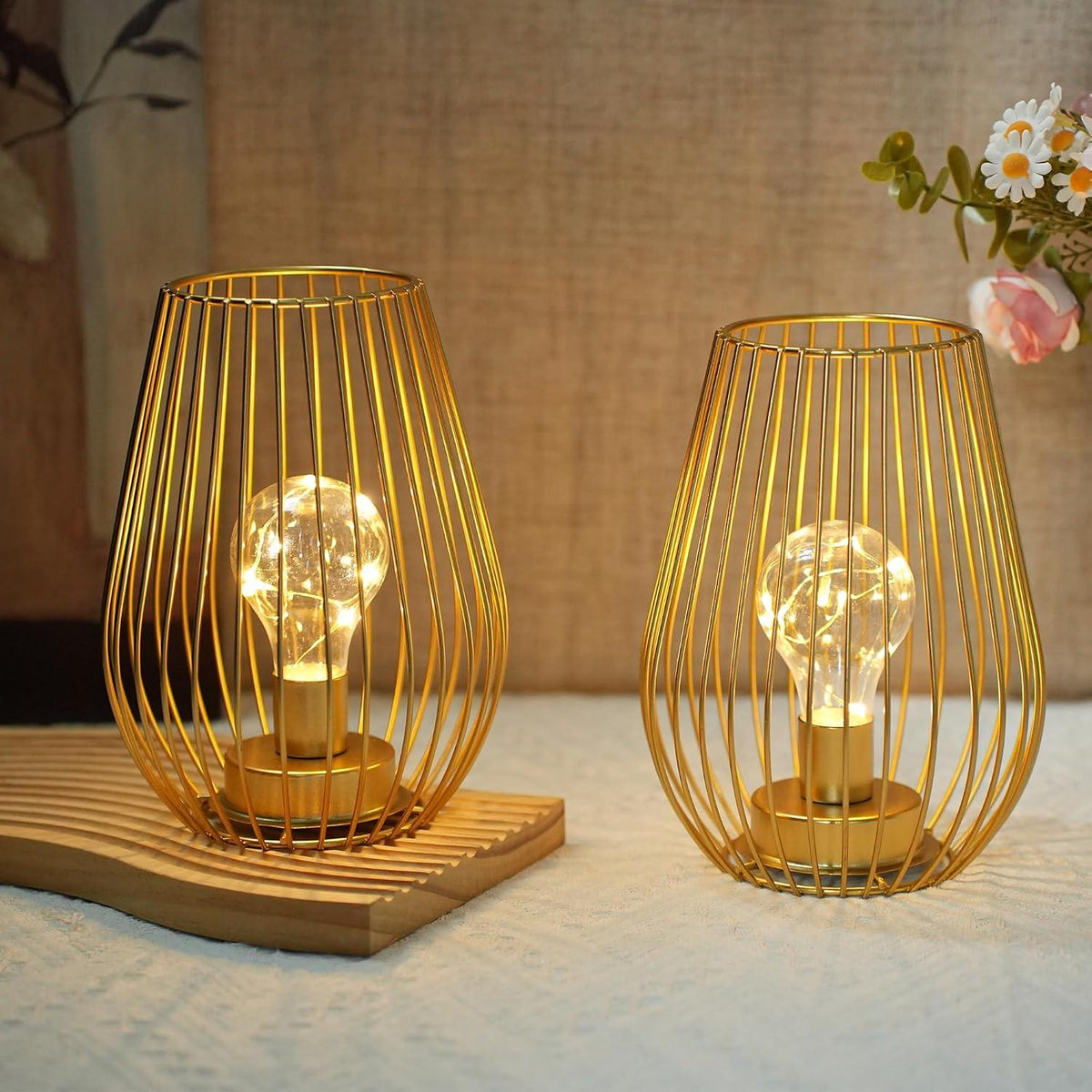 Set of Two 8" Gold Teardrop Desk Lamps With Cage Shades - HomeRoots - Flyclothing LLC