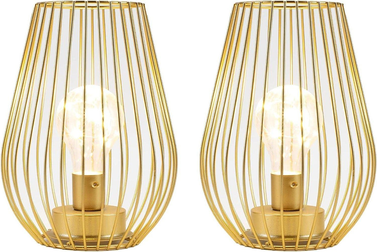 Set of Two 8" Gold Teardrop Desk Lamps With Cage Shades - HomeRoots - Flyclothing LLC