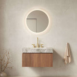 30" Brown Wood Floating Single Door Bathroom Vanity With White Sink - HomeRoots - Flyclothing LLC