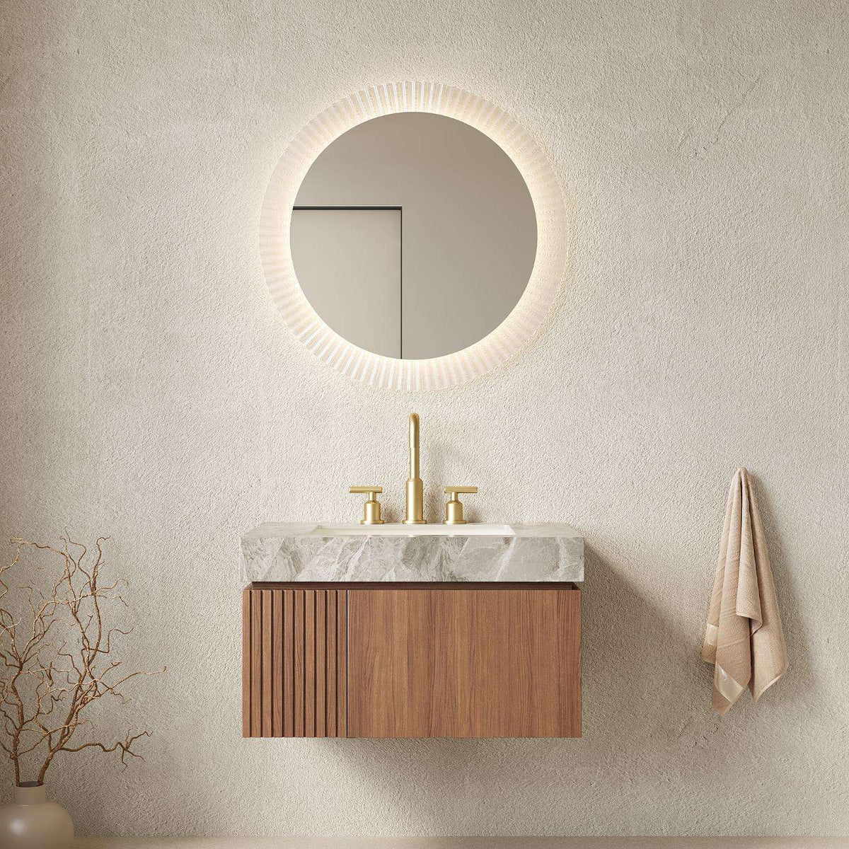 30" Brown Wood Floating Single Door Bathroom Vanity With White Sink - HomeRoots - Flyclothing LLC