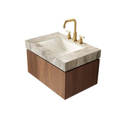 30" Brown Wood Floating Single Door Bathroom Vanity With White Sink - HomeRoots - Flyclothing LLC
