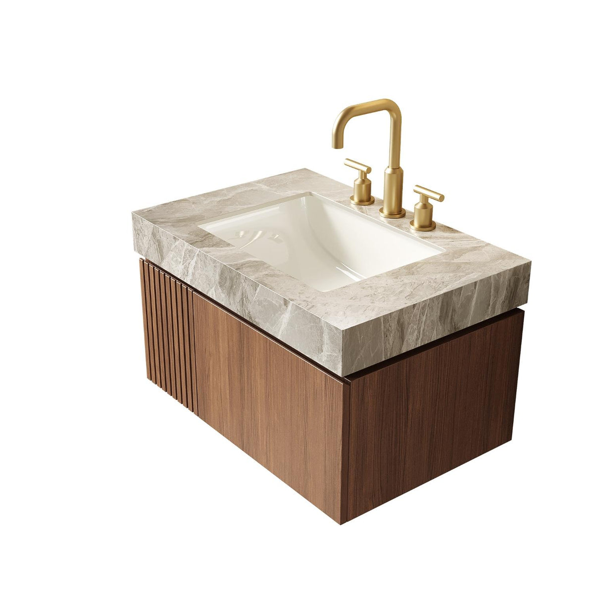 30" Brown Wood Floating Single Door Bathroom Vanity With White Sink - HomeRoots - Flyclothing LLC
