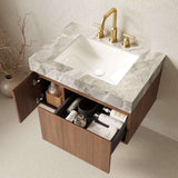 30" Brown Wood Floating Single Door Bathroom Vanity With White Sink - HomeRoots - Flyclothing LLC
