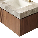 30" Brown Wood Floating Single Door Bathroom Vanity With White Sink - HomeRoots - Flyclothing LLC
